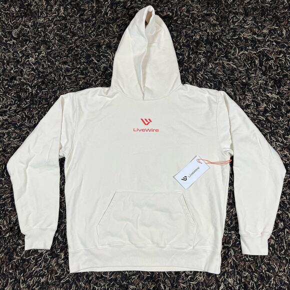 Live wire Big Type Cream Pullover Hoodie Men’s Sz L New - Picture 3 of 7